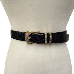 Mezlan Black Leather Belt with Two Tone Belt Buckle